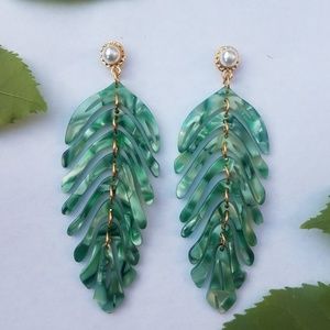 Resin Green Leave Statement Drop Earrings